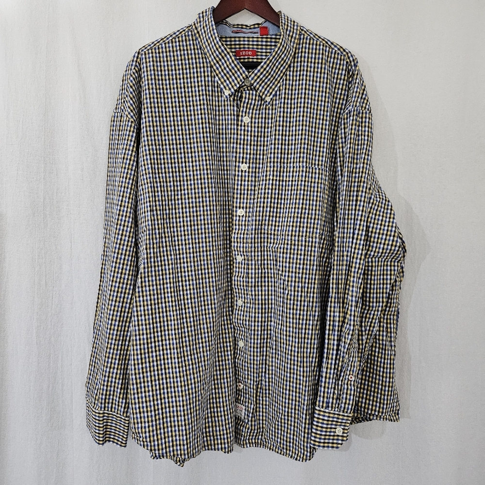 IZOD Dress Shirt in Yellow Blue White Checker Men's Size 4XL